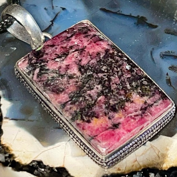 Rectangular Rhodonite Pendant 1 7/8” - Picture 6 of 16